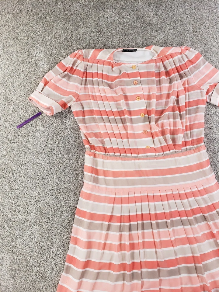 Vestido Louis Feraud Mujer 14 Rosa Rayas Manga Corta Vintage Forrado Botón Foto 4 de 4