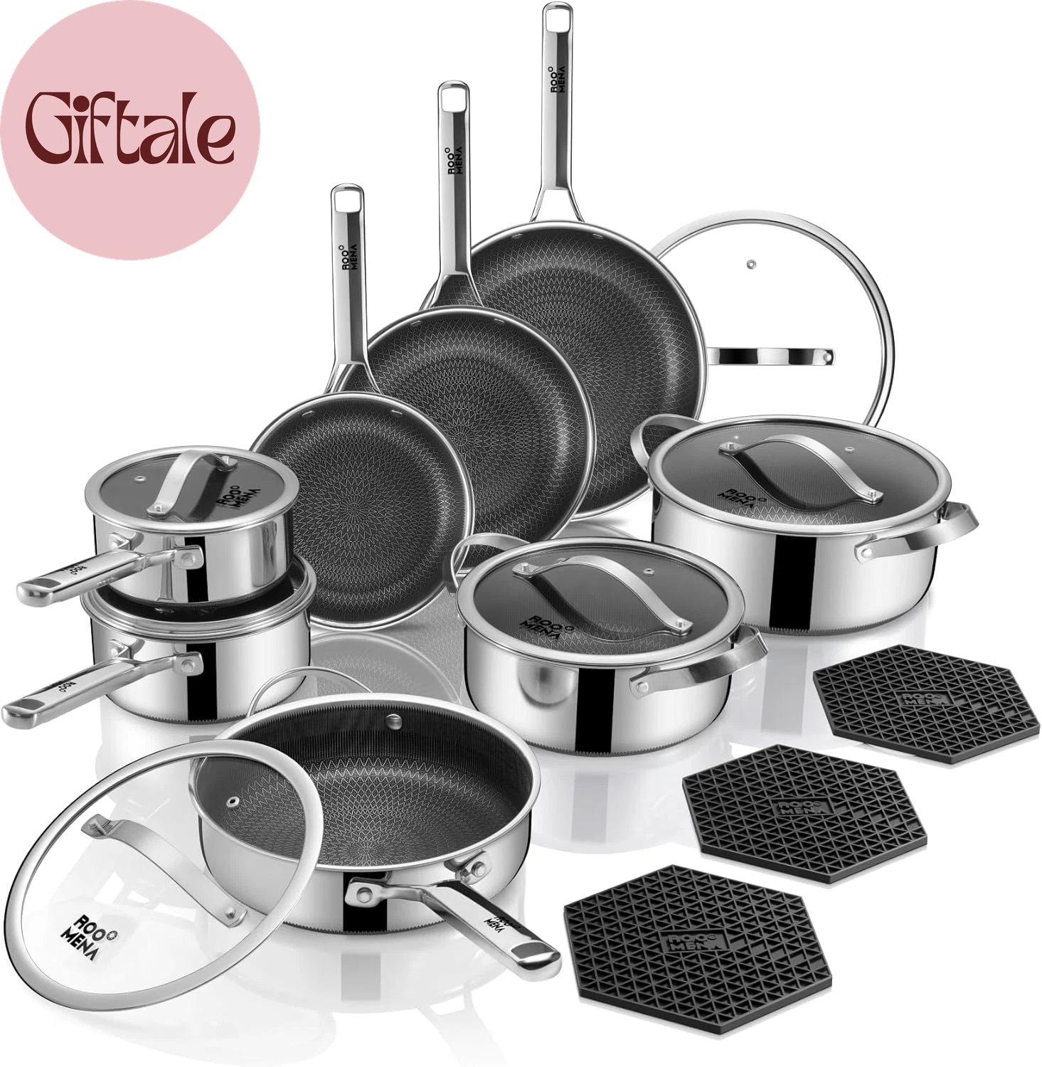 Pots and Pans Set Hybrid Stainless Steel, 17PC Nonstick Tri-Ply Cookware Set W/F
Opens in a new wind
