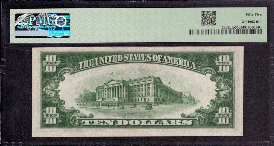 1934 A $10 SILVER CERTIFICATE NORTH AFRICA LATE FINISH PLATE 86 PMG ABOUT UNC 55 - Image 2 of 4