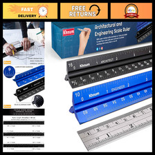 12-Inch Triangular Scale Ruler Set Laser-Etched Aluminum Drafting Tool for Arc