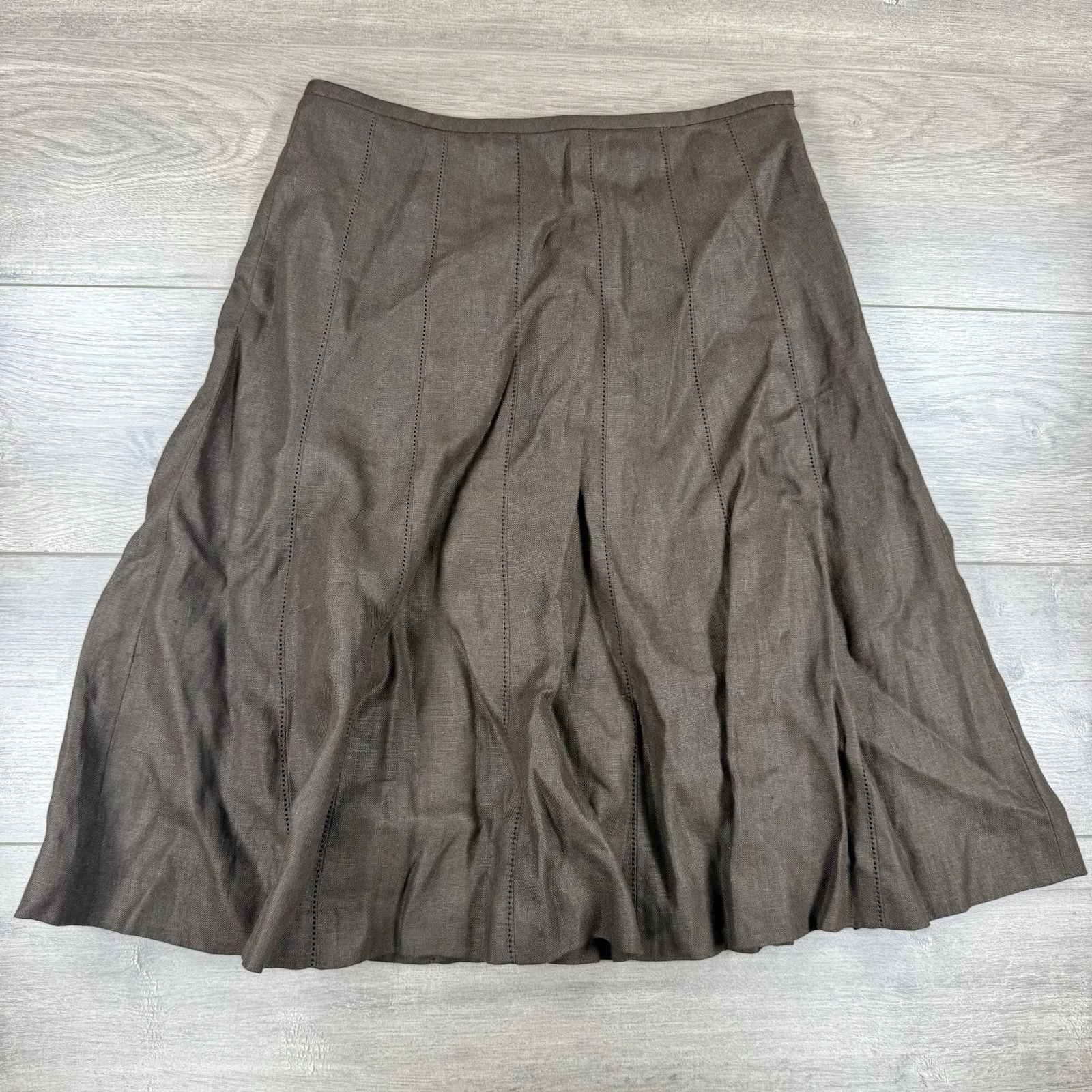 NWT Talbots Pure Irish Linen A-Line Circle Below Knee Skirt Women 6 Petite Brown