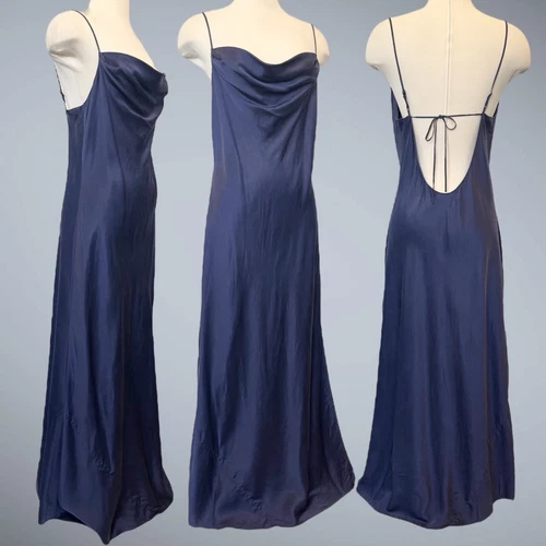UNDERCOVER Maxi abito slip Victoria’s Secret blu navy drappeggiato cappuccio seta 1999 vintage L