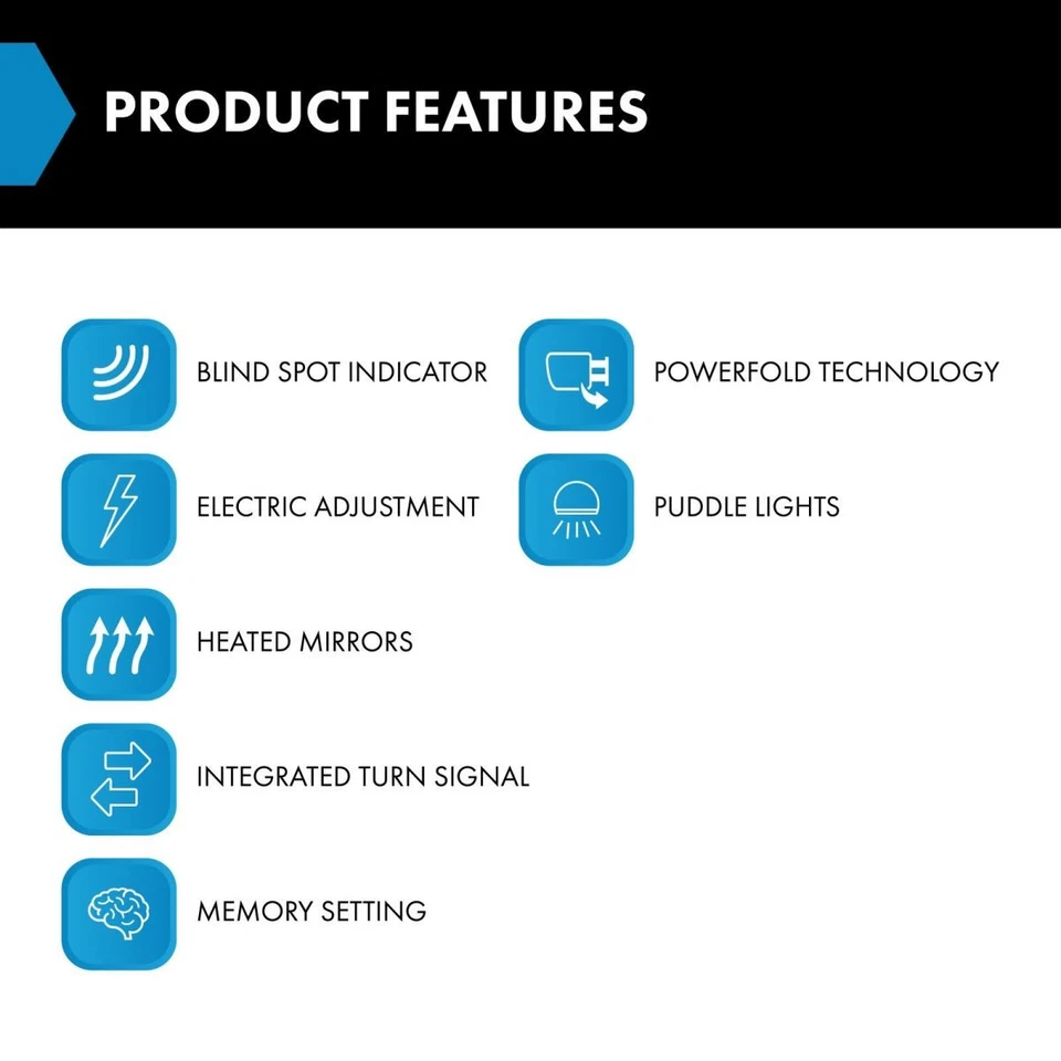 Espejo eléctrico plegable señal térmica memoria punto ciego charco par negro para GM Foto 2 de 4