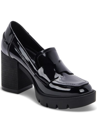 AQUA COLLEGE Womens Black Double Notched Strap Jonnie Slip On Heeled Loafers 9.5