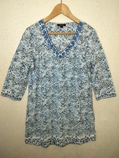 Lands End Floral Tunic Medium 10-12 Embroidered Cotton Beach Swim Coverup