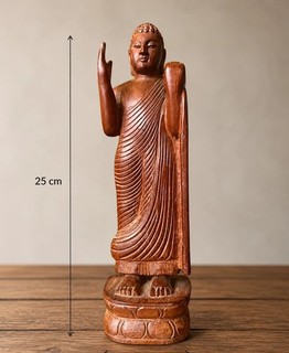 Stehender Buddha Holz Figur Sri Lanka Ceylon handgeschnitzt 25cm Vintage