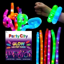 LED Light Up Pop Tubes 12pk - 25 Stretchy Fidget Sensory Toys  Party Favors