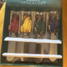 Boston Warehouse Golf Bags Cheese Spreaders Set 4 Stainless Steel Man Gift NIB