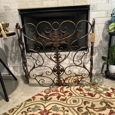 Light Metal Fireplace Screen Distressed Copper 58 x 29.5 Tri-Fold