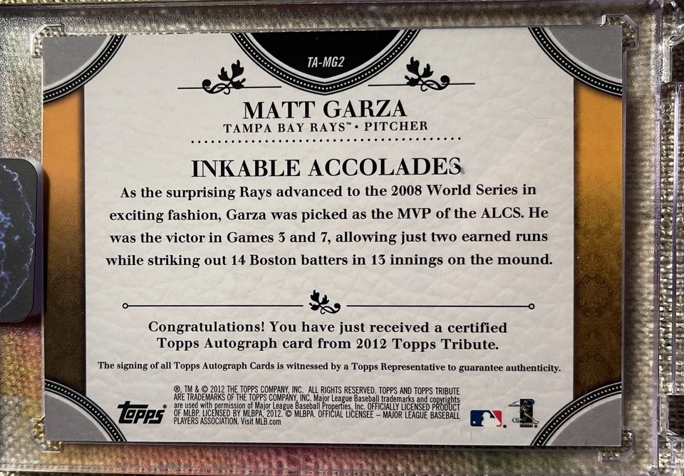 2012 Topps Tribute - Inkable Accolades - Matt Garza /5 (AU) 光线 — 第 2/3 张图片