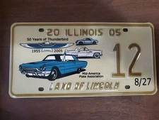2005 ILLINOIS Special Event License Plate-50 YEARS OF THUNDERBIRD 1955-2005 "12"