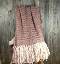 NEW Dusty Pink Metallic Handmade Hand Knitted Afghan Throw Knit Gift Gifts 