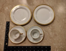 Limoges Elite Works France 2 Small Tea Cups/Saucers/Bread Plates With Gold Trim