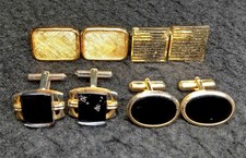 Onyx And Other Golden Cufflinks 4 Pairs Sold In Bulk 1578-72 No Box Pre-Owned K