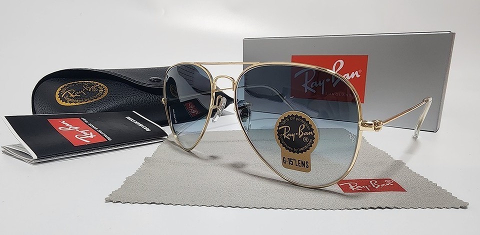 Gradint Frame New Ray-Ban RB3025 Aviator Pilot Sunglasses Gold Frame Gradient Blue ...