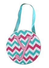 Shabby Chic 7”Wood Initial “Y” Hand Painted Pink+White Baby+Kid's Room Decor