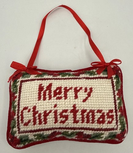 Merry Christmas Needlepoint Door Knob Hanger Pillow 3"x 5"