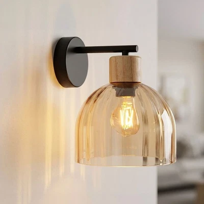 Lampe Murale en Bois Verre Ambre Pour Séjour 1 Lumière Larg. 20 cm - Photo 1/4