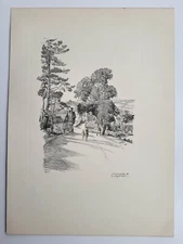 Old Antique Vintage Pencil Drawing Print Surrey 1929 Crossroads at Limpsfield