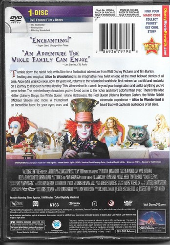 Alice in Wonderland-DISNEY-2010-dvd-ENGLISH/FRENCH-FREE SHIPPING IN CANADA - 第 3/5 張圖片