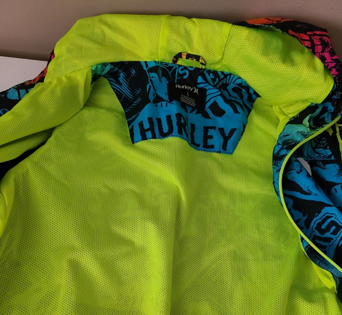 HURLEY Youth Neon Graffiti Printed Lined Windbreaker Jacket Coat Hooded Size L - Picture 10 of 11