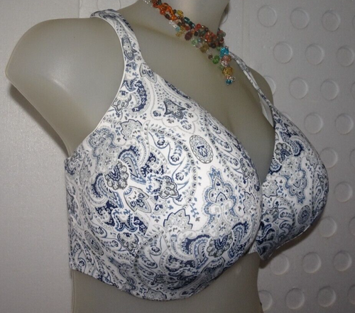 Cacique 353631 Smooth Lightly Lined Full Coverage Bra 46DD Blue Paisley - Picture 3 of 8