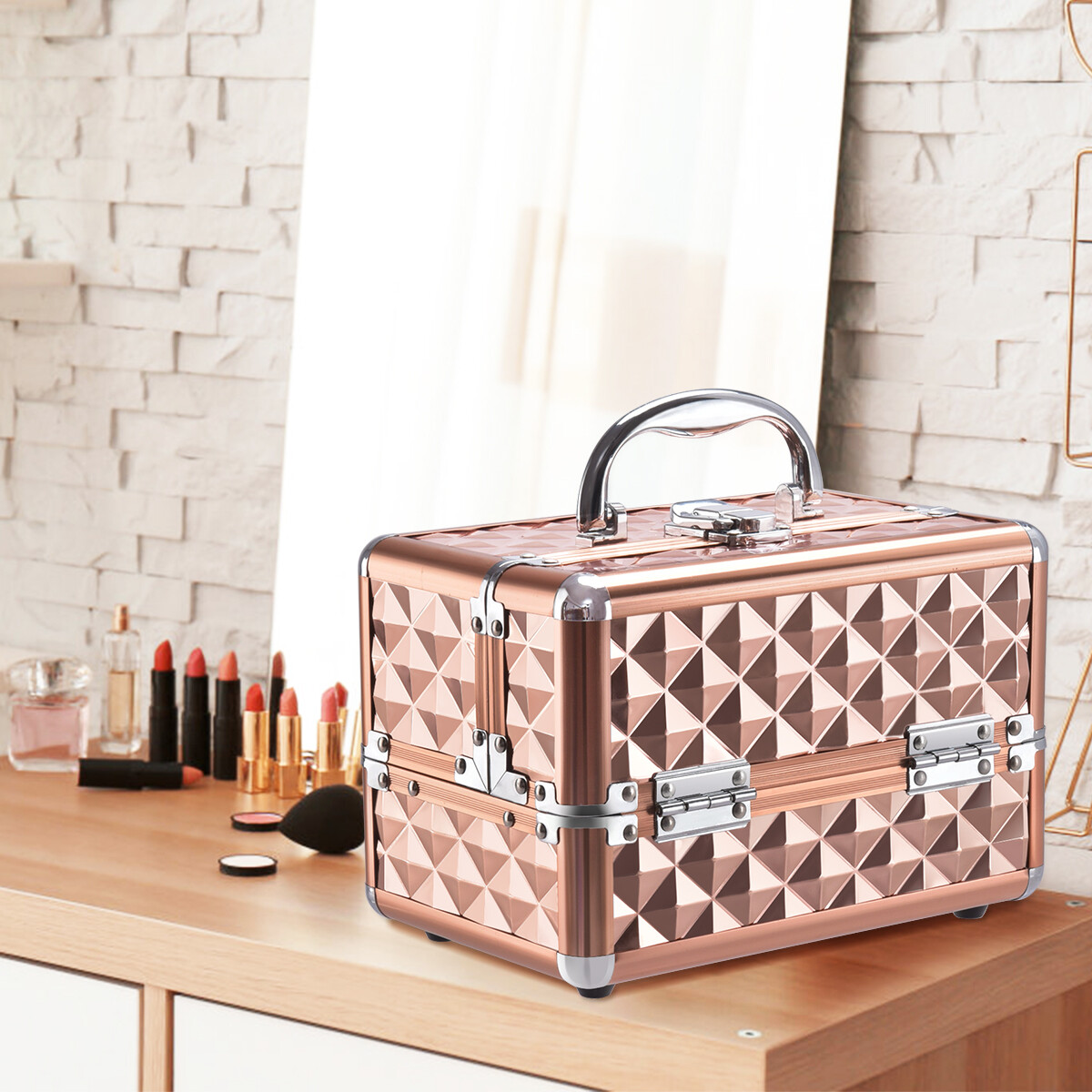 rose gold makeup vanity case