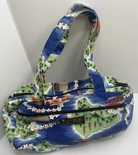 Local Made Island Aloha Wear Bag Purse Made in Hawaii Floral Print Blue 10 X 5”