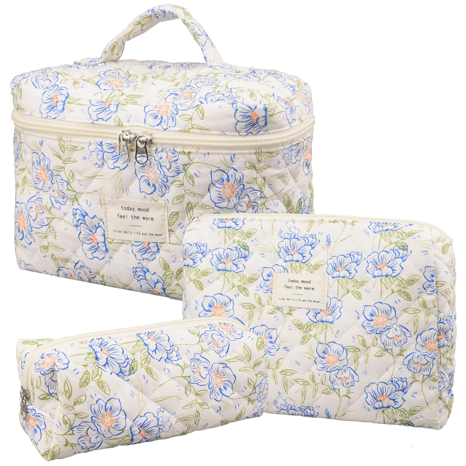 Quilted Floral Makeup Organizer Bag Large Cosmetic Pouch-image