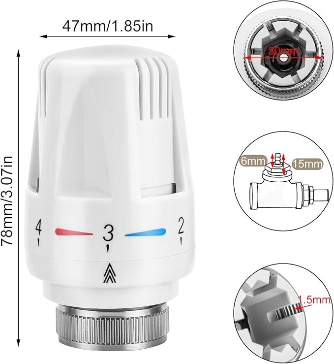 Thermostatic TRV Radiator Valves M30 x 1.5 Heater Radiator Head ...