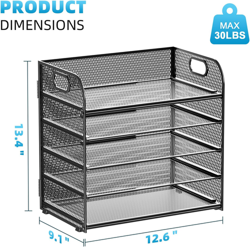 5 Tier Paper Organizer Letter Tray, Mesh Desk File Organizer with Handle, Paper - Picture 3 of 6