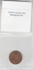 1974-P Lincoln Cent Penny Misaligned Die Off Center Obverse Error Variety 
