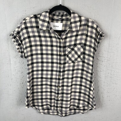 Pistola Flannel Shirt Womens Extra Small Black White Checks Hi Lo Hem Casual