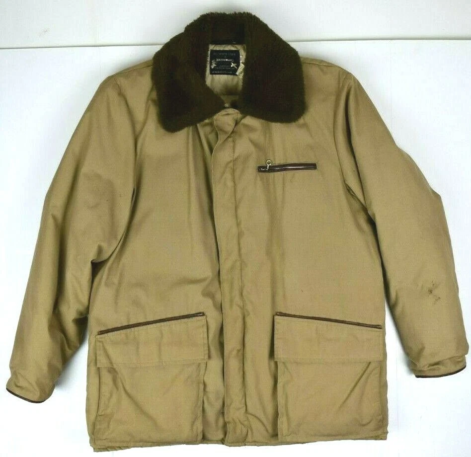 Vintage Browning Goose Down Coat Sz 44 M/L 60s Faux Fur Collar Khaki Coat Grunge - Image 2 of 4