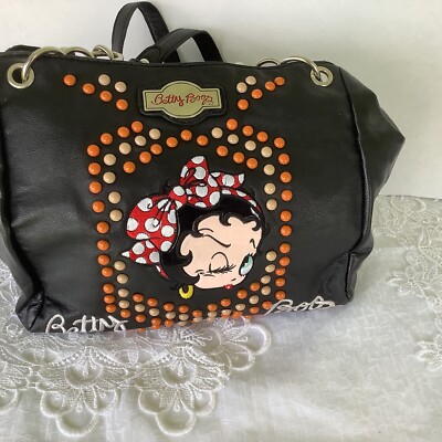 Betty Boop Women's Black Shoulder Bag Purse Embroidered