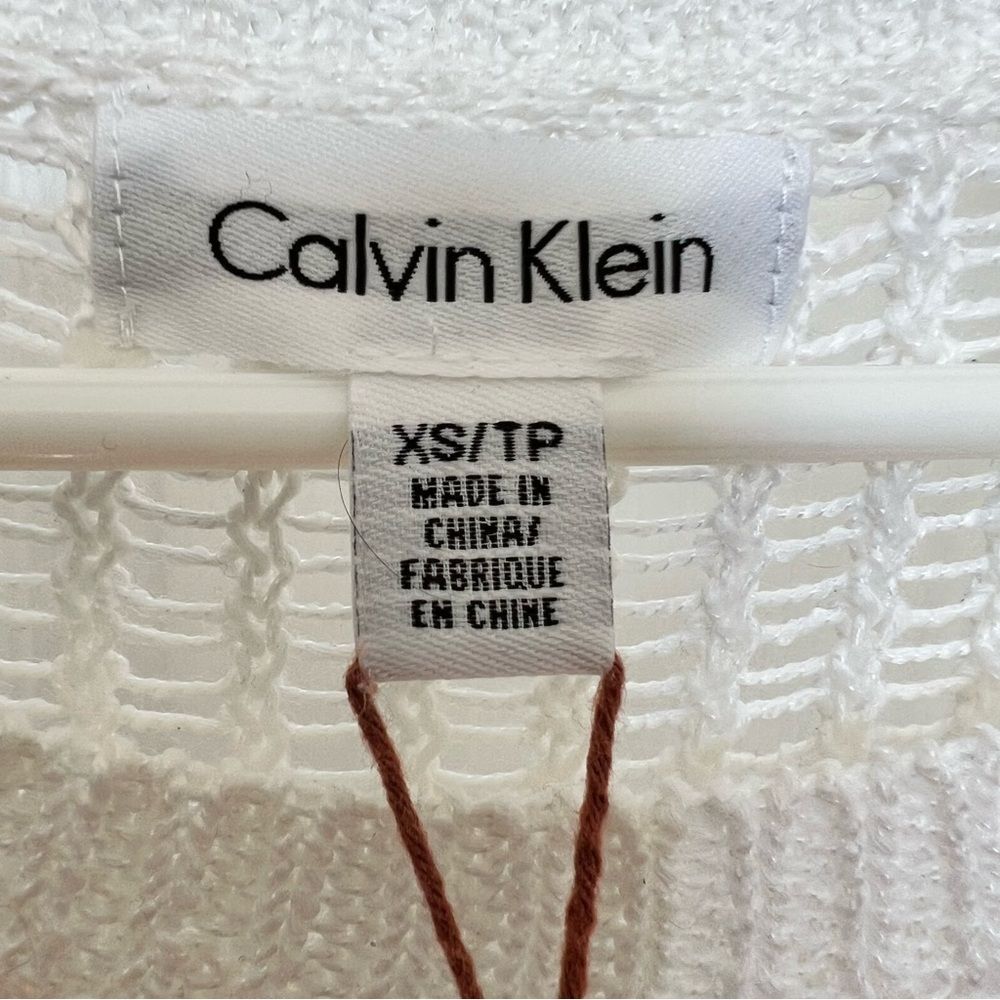 Calvin Klein Sweater Womens XS Pullover Scoop Neck Sequin Double Wrap Knit Cream thumbnail 5