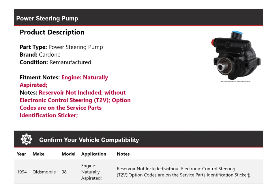 Bomba de dirección asistida natural Oldsmobile 98 1994 cardona Foto 2 de 4