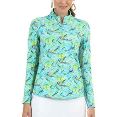 NWT Ladies IBKUL Rachel Jade Multi Long Sleeve Mock Golf Shirt XS S M L XL XXL