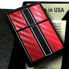 Zippo Oil Lighter Red Carbon Logo Frame Silver Insert Matte Black flame New