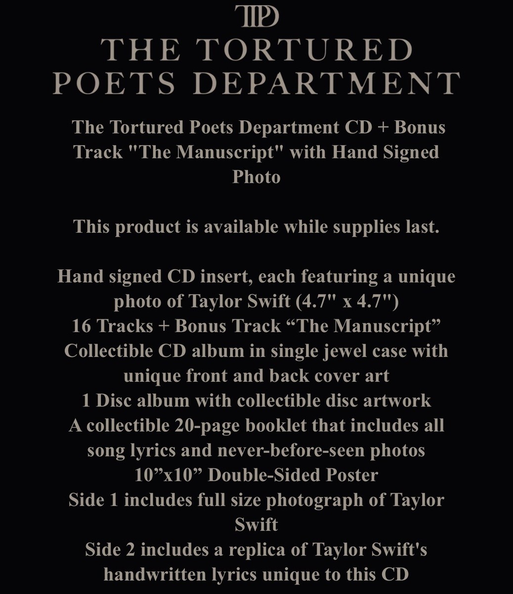Taylor swift The Tortured Poets Department CD & Hand Signed