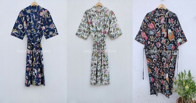 Cotton Robe Plus Size Soft Bridesmaid Kimono Bridal Maxi Robe Set Of 3 Pcs