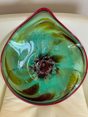 SANTA FE ARTIST INCREDIBLE STUDIO HAND BLOWN ART GLASS BOWL 20.5” X 18" X 4" - Picture 2 of 7