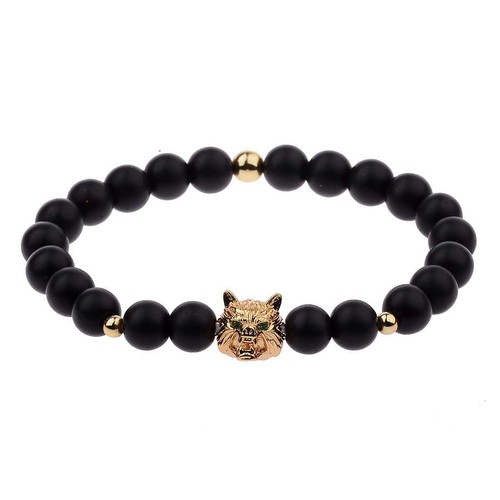 8MM Black Frosted Beads CZ Fierce Wolf Head Male Beads Strand Handmade Bracelet - Picture 11 of 36