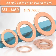 Metric Copper Sealing Washers Flat Gasket Rings Form A DIN 7603 A - M3 - M60