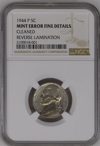 1944 P Nickel Jefferson NGC F Details Reverse Lamination Cleaned