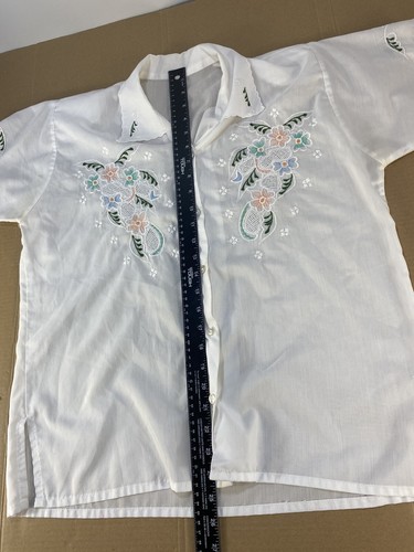 Vintage 80s 70s Women’s Lace Button White Floral Shabby Chic Top Short Thin L - Picture 7 of 8
