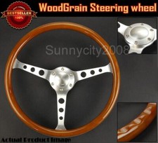 14.5 Finger Grip Woodgrain Steering Wheel Horn Button W Hub For Toyota Honda