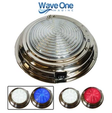 Wave One Marine | 7" Stainless LED Boat RV Dome Light | DUAL COLOR White & Blue