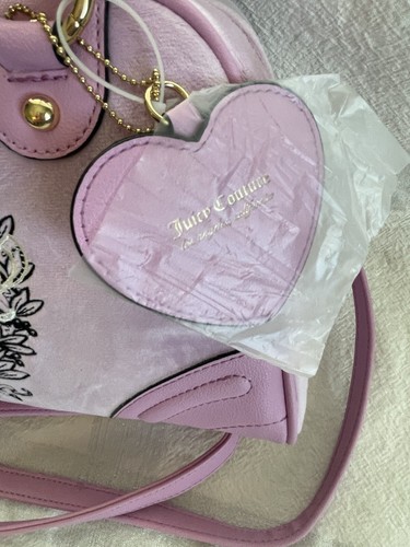 JUICY COUTURE Bowlers Velour Purse Crossbody Bag + 2 Handles Pink Gold Hardware - Picture 3 of 22