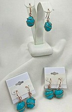 Handmade Copper Wire Wrap 1 1/2" Turquoise Oval Bead Dangle Earrings
